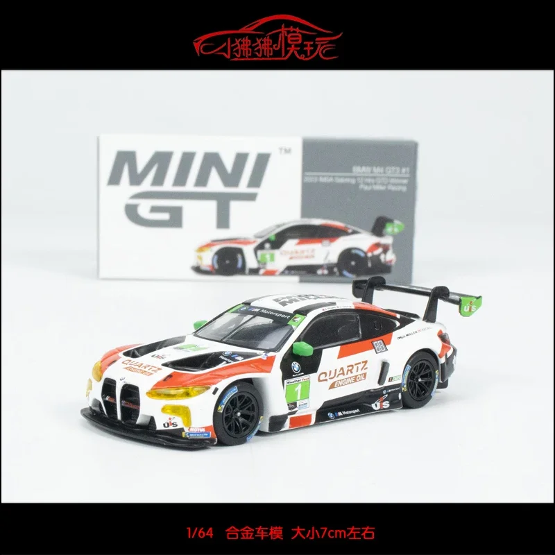 MINI GT 1:64 BMW M4 GT3 # 1 Racing Paul Miller IMSA Car Model 2023, brinquedos para meninos, peças de coleção para adultos, presentes de feriado para crianças