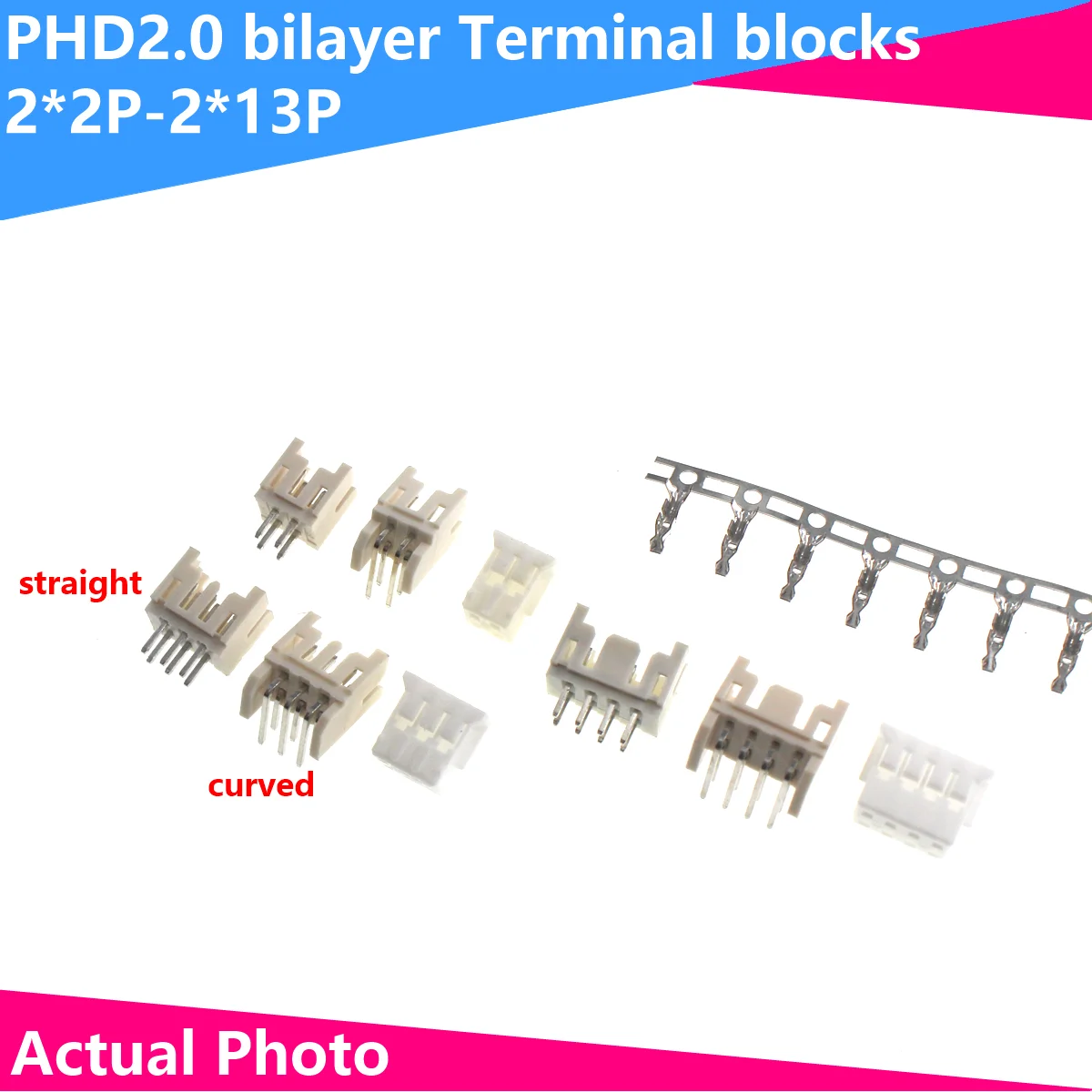 

10PCS PHD 2.0MM Double Row 2X2/3/4/5/6/7/8/9/10pin PHD2.0 Connector Straight / Curved Needle Plug Male + Female + Crimps