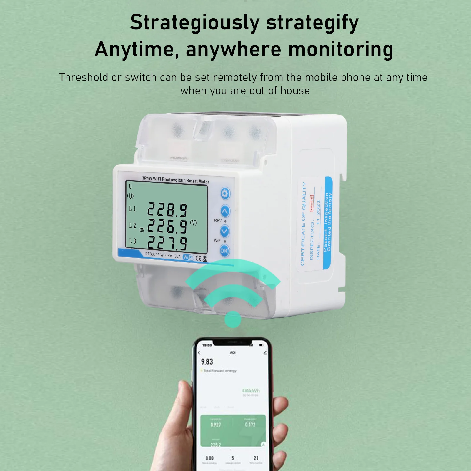 

WiFi Photovoltaic Smart Meter Immediate Response 60‑300V WiFi Smart Energy Meter 100A Error Record with Backlight for Home