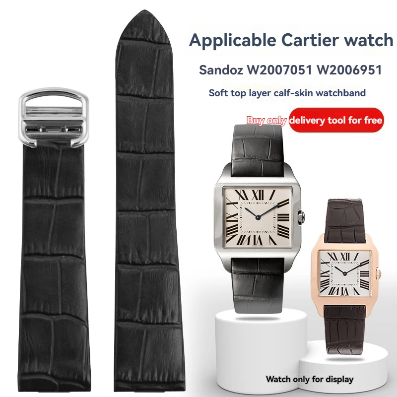 

Genuine Leather Watch Band for Cartier Santos W2007051 W2006951, 18MM 21MM Thin Cowhide Strap, Interface Replacement Belt