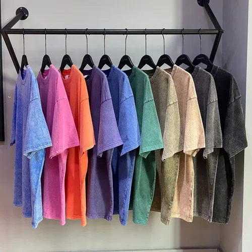 Imagen 2 del producto Camiseta de manga corta de Color sólido para hombre y mujer, estilo americano Retro, peso pesado, ropa de gran tamaño lavada de moda urbana de verano