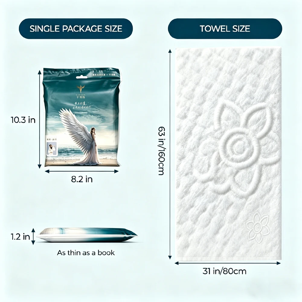 5 Pack Hotel Quality Disposable Bath Towels Ultra Absorbent Honeycomb Weave for Travel Camping Individually Sealed