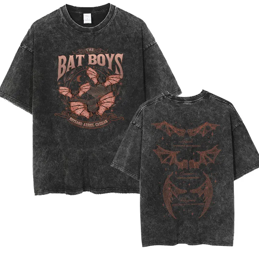 The Bat Boys Rhysand Azriel Cassian T Shirt Men Women Vintage Washed Short Sleeve T-shirts Aesthetic Clothing Oversized T-Shirt