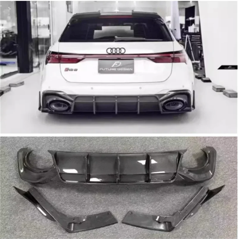 

For Audi RS6 RS7 C8 2021 2022 2023+ High Quality Carbon Fiber Car Bumper Rear Diffuser Spoiler Protector Cover