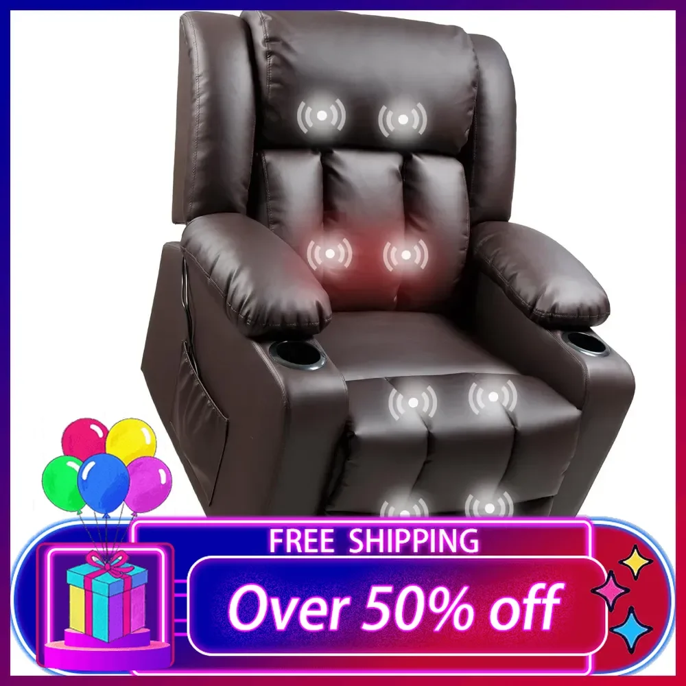 

Power Lift Recliner Chair, Electric Leather Lift Recliner Chair w/Massage & Heat, Cup Holders, Lift Reclining Chair Sofa
