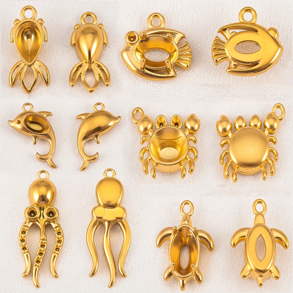 

1pc Colorfast Stainless Steel Fish Dolphin Turtle Octopus Crab Pendant Base Frames Blank Bezel DIY Necklace Jewelry Wholesale