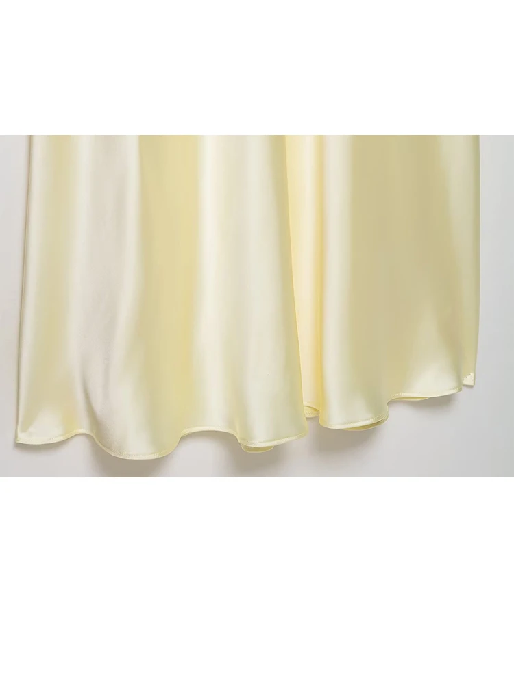 HH الصيف امرأة أنيقة الخامس الرقبة القوس الديكور الجانب زيبر الأصفر شيك فستان الحفلات المرأة بلا أكمام عارية الذراعين فستان طويل مثير