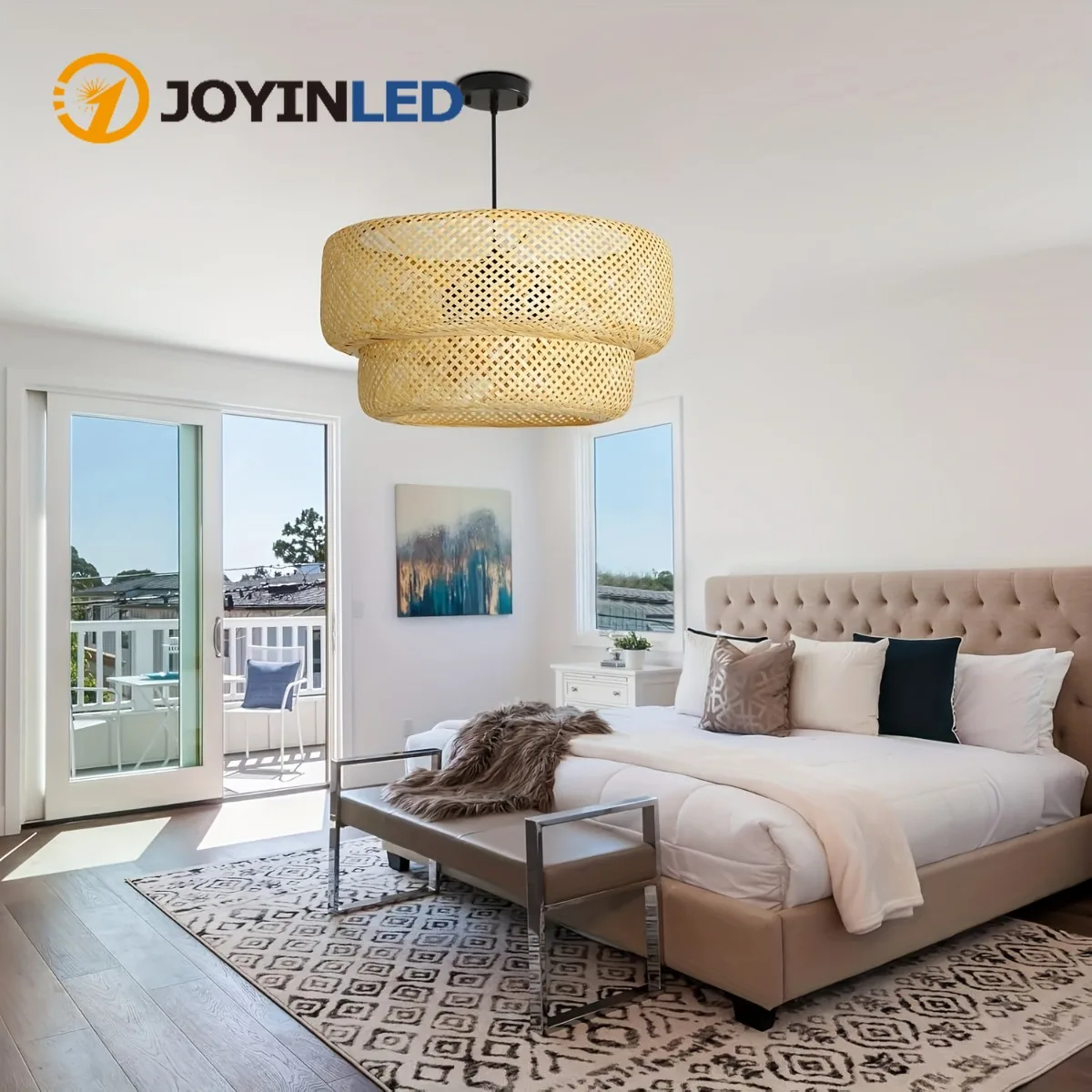 

JOYINLED 35/60cm Bamboo Lantern Chandelier, Hand-Woven Rattan Pendant Light, Natural Wicker Hanging Lamp for Living Dining Room