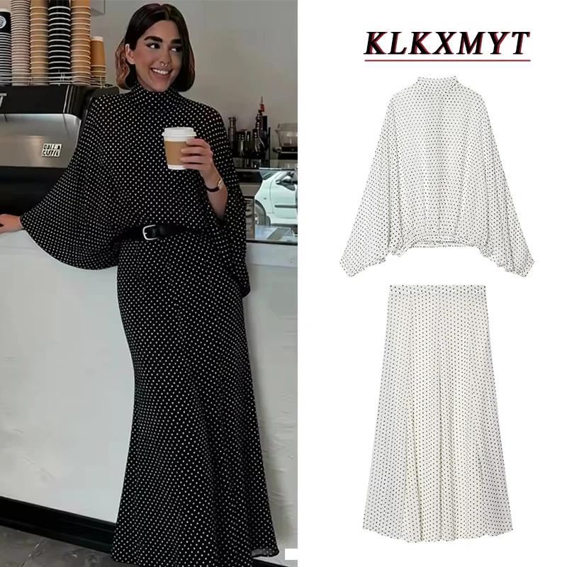 

Комплекты из двух предметов: юбка миди в горошек и блузка с бантом для женщин, лето 2025, шикарный костюм-двойка