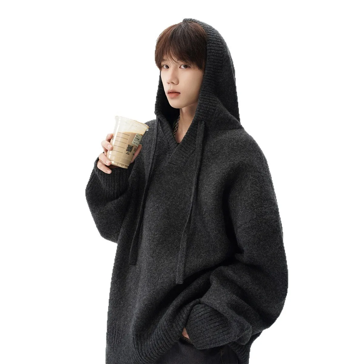 Unisex Knitting Hoodies 2025 Autumn New Streetwear Hooded Knit Jacket Heather Gray Unisex Couples Lazy Style Versatile Sweater