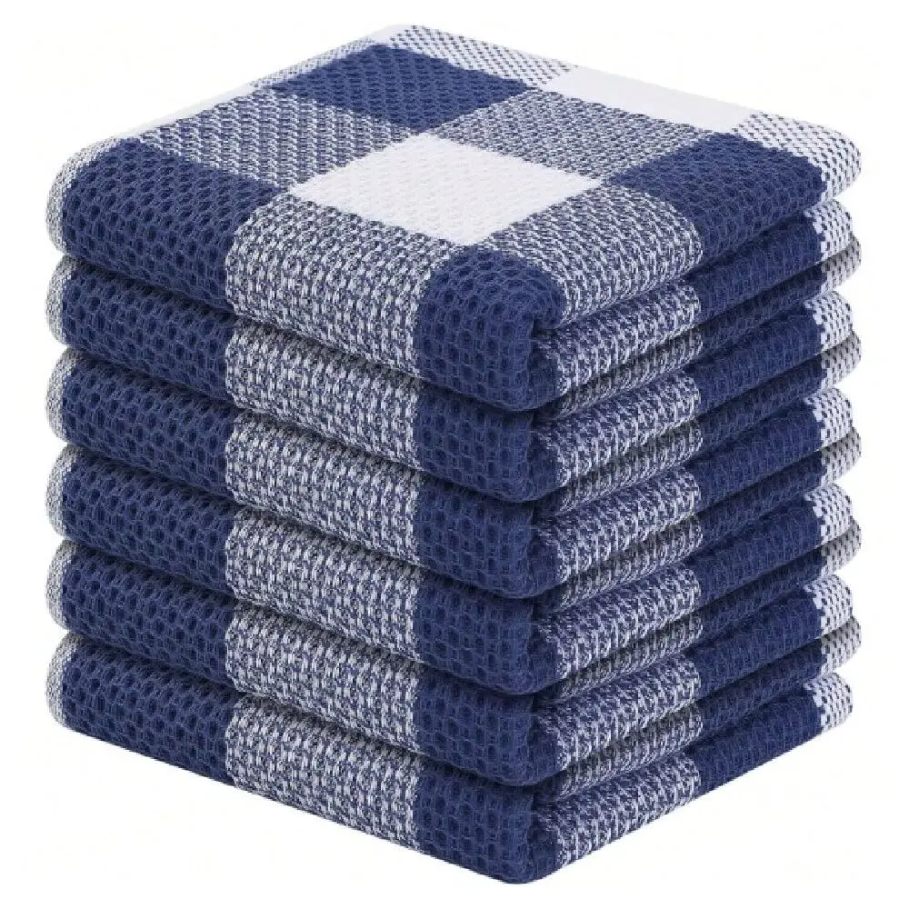 

Cotton Waffle Weave Check Plaid Dish Cloths, 12 X 12 Inches, Super Soft And Absorbent Dish Towels Quick Drying Dish Rags, 6Pack
