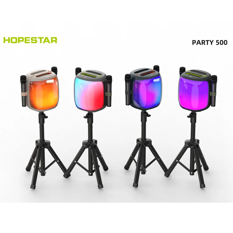 

Party500 Portable Outdoor Wireless Speaker With RGB Light Stereo Subwoofer Loud Soundbar And Two Microphones For Party