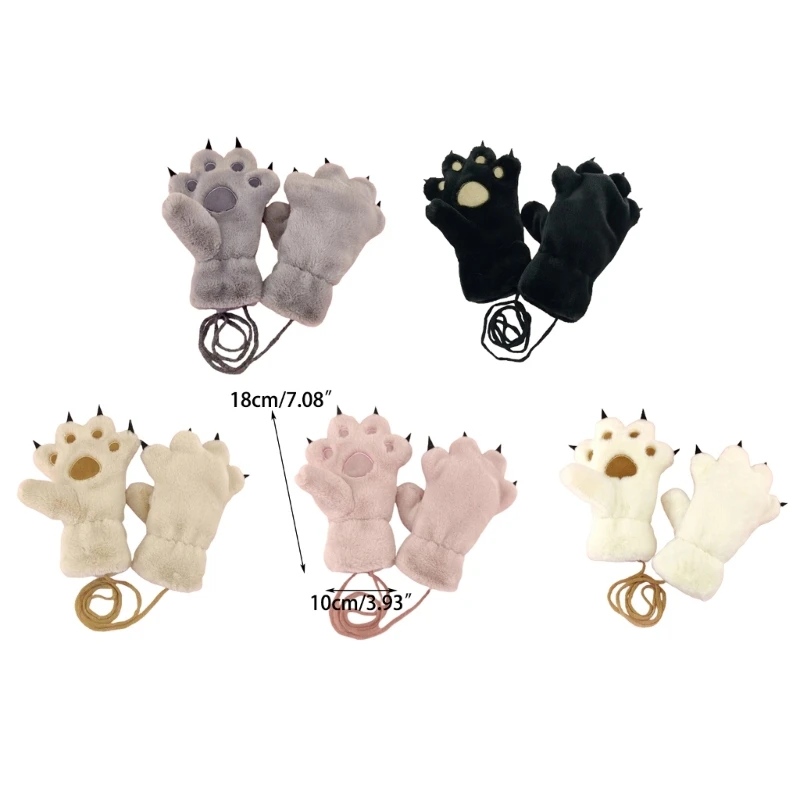 New Kawaii Kids Warm Cat Gloves Fashion Girls Cat Claw Paw Plush Mittens Soft Plush Short Fingerless full Finger Winter Gloves