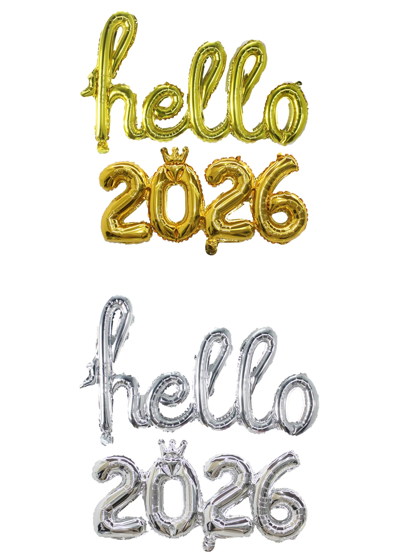 Verbindungskrone Hallo 2026 Buchstaben Zahlen Folienballons Gold Silber Luftballon Weihnachten Neujahr Dekorationen Partyzubehör