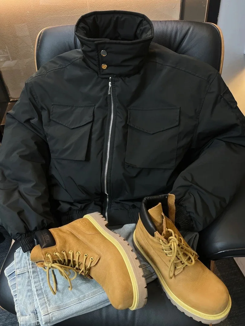 

American Style Short down Cotton Jacket Men's Winter Thickened Bomber Workwear Flight Outerwear Youth Fashion Anti-wind