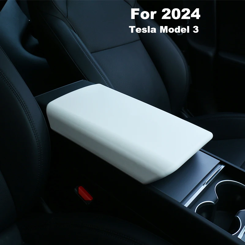 For 2024 Tesla Model 3 Accessories Armrest Protector Box Cover White Soft TPE Center Console Panel Pad Model 3 Highland