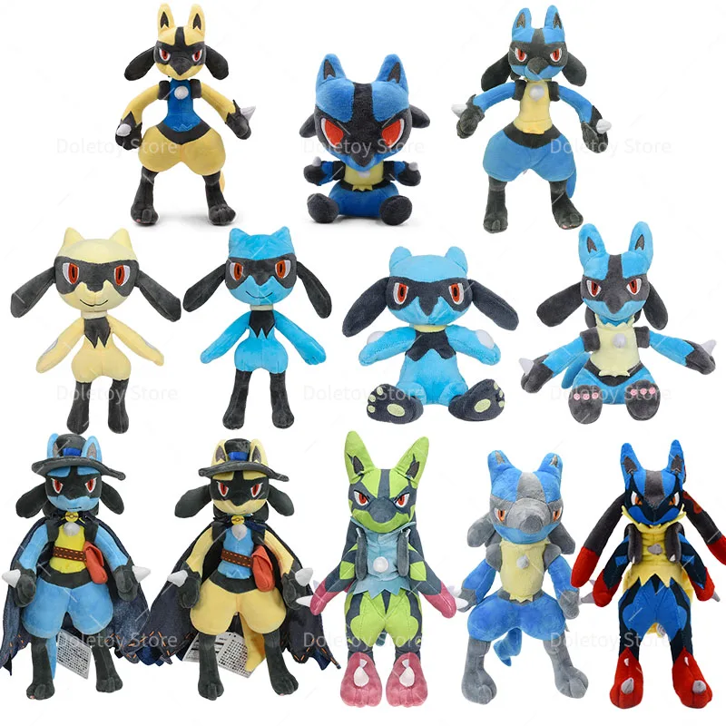 12 Estilos de Peluches Pokémon: Riolu, Mega Lucario, Shiny Lucario, Muñeco de Peluche, Juguete Kawaii de Anime, Regalos de Navidad y Halloween