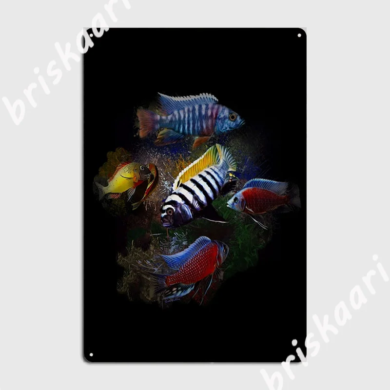 Colorful African Cichlids Portrait Metal Plaque Poster Create Painting Décor Cinema Club Party Tin Sign Posters