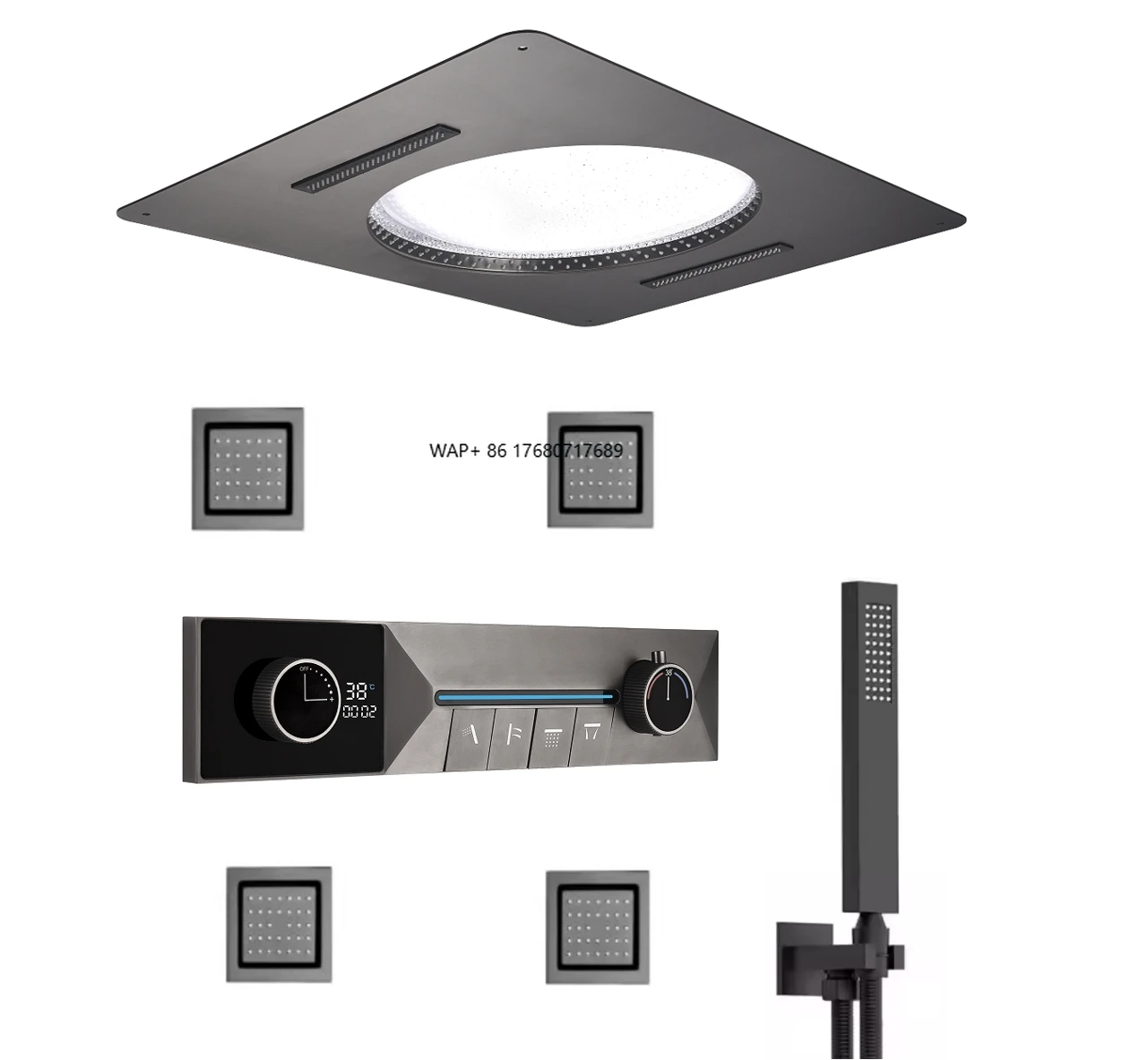 

LED Full Body Smart Ceiling Mount Multi Function Digital Thermostatic Rainfall Waterfall Shower Jets System Set with Body Jets