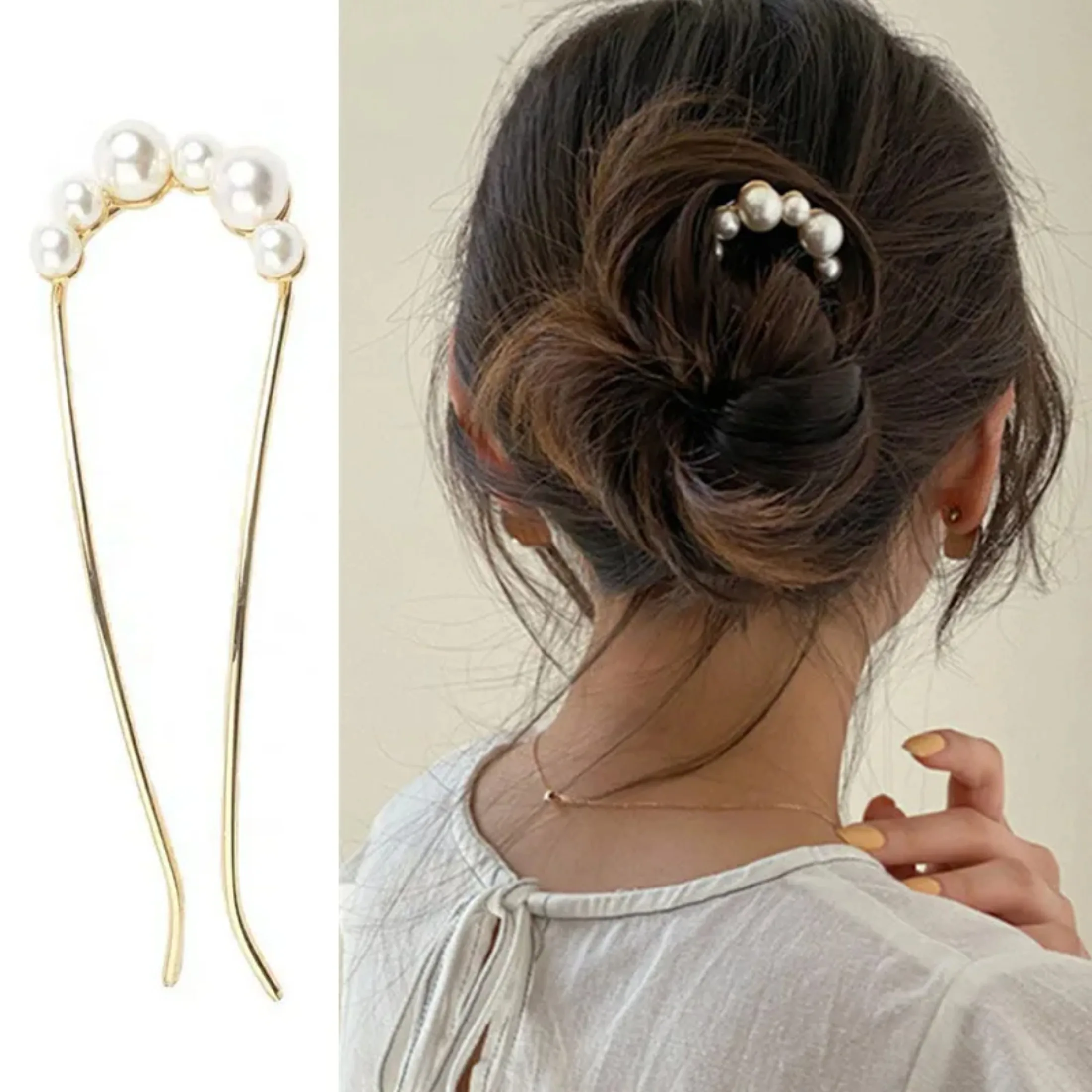 1pcs U Shaped Hairpins Pearl Alloy Waved Hair Clips Simple Metal Bobby Pins Barrettes Bridal Hairstyle Tools Accessories Wedding