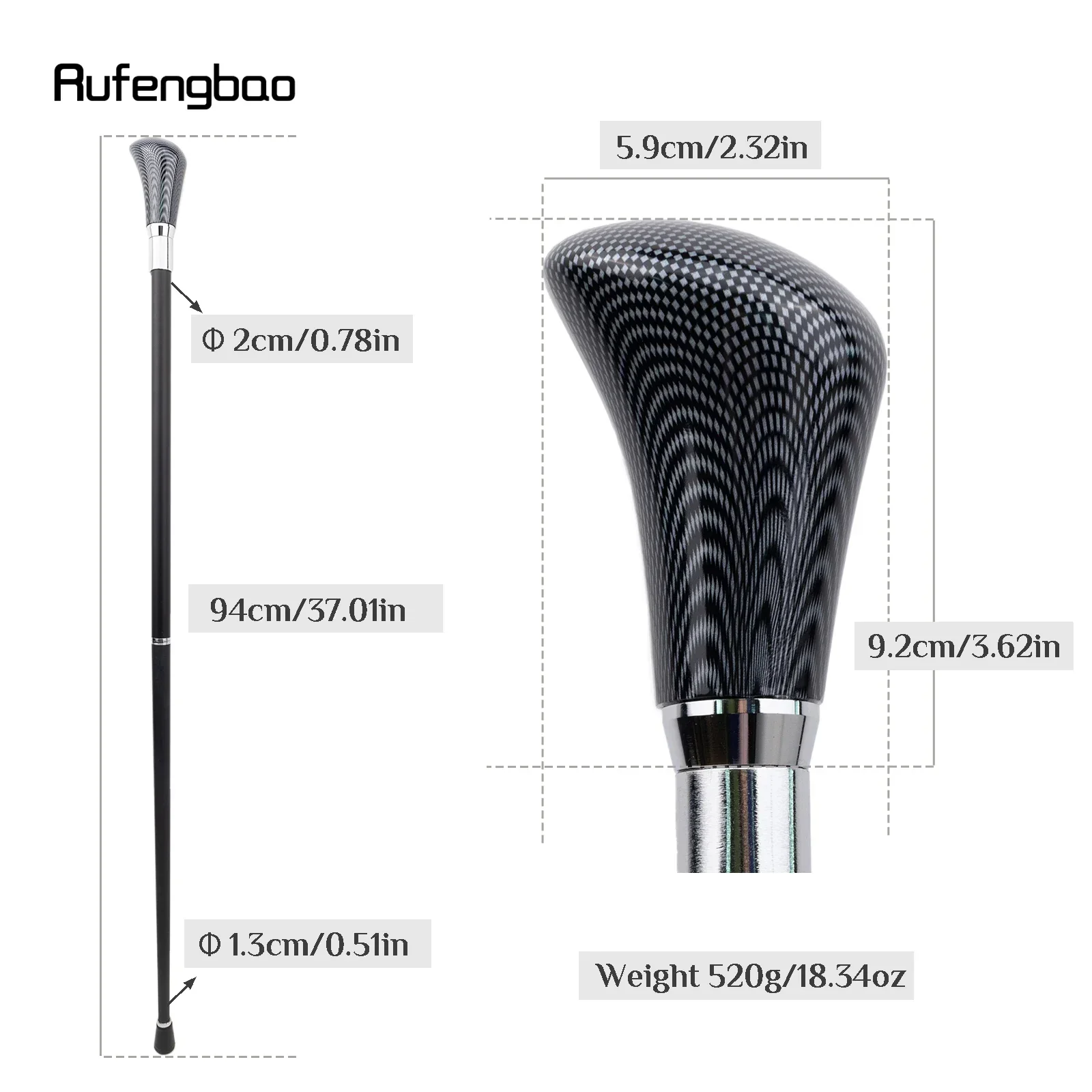 ไม้เท้าหนังสีดำลายตารางสีเงิน แฟชั่นตกแต่ง สำหรับคอสเพลย์ สไตล์สตีมพังก์ และใช้ในชีวิตประจำวัน 94 ซม.