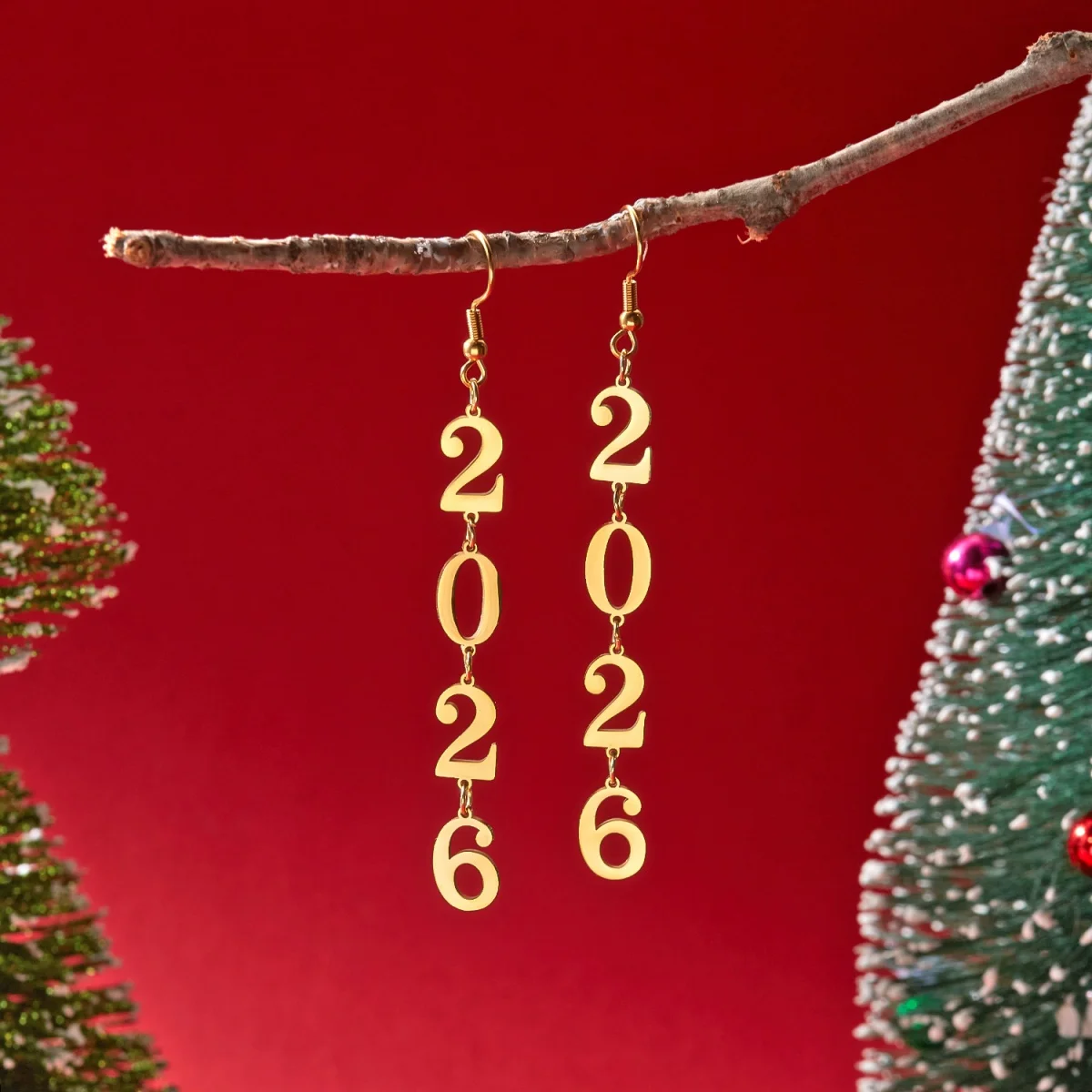 2026 New Year Party Drop Earrings Creative Gold Color Stainless Steel Number 2026 Star Heart Earring For Women Men Jewelry Gift