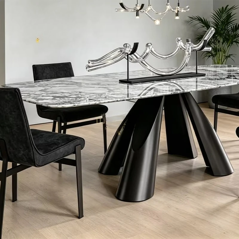 Marble Top Dining Table Lazy Susan Turntable Metal Base Round Table Rectangular Table Home Restaurant Kitchen Furniture Custom