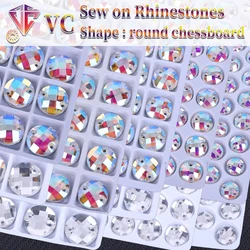 Sew On ab Rhinestone Round chessboard Shape Flatback Glass Crystals for Clothing Wedding Dresses All For Decoration DIY