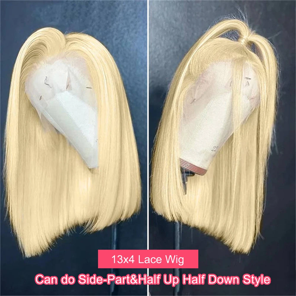 Blonde Straight Short Bob Wig 100% Human Hair 13x4 Lace Frontal Short Straight Lace Front Bob Wigs Human Hair Pre Plucked Side Part 230% Density 613 Blonde Color Pre Plucked With Baby Hair Bob Wig