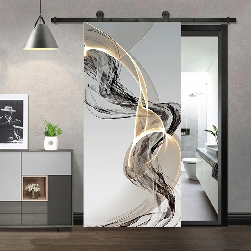 Light Luxury Door Stickers Abstract Line Wall Art Mural 3D Wallpaper Vinyl PVC Whole Door Wrap Cover Renovation Home Decorations