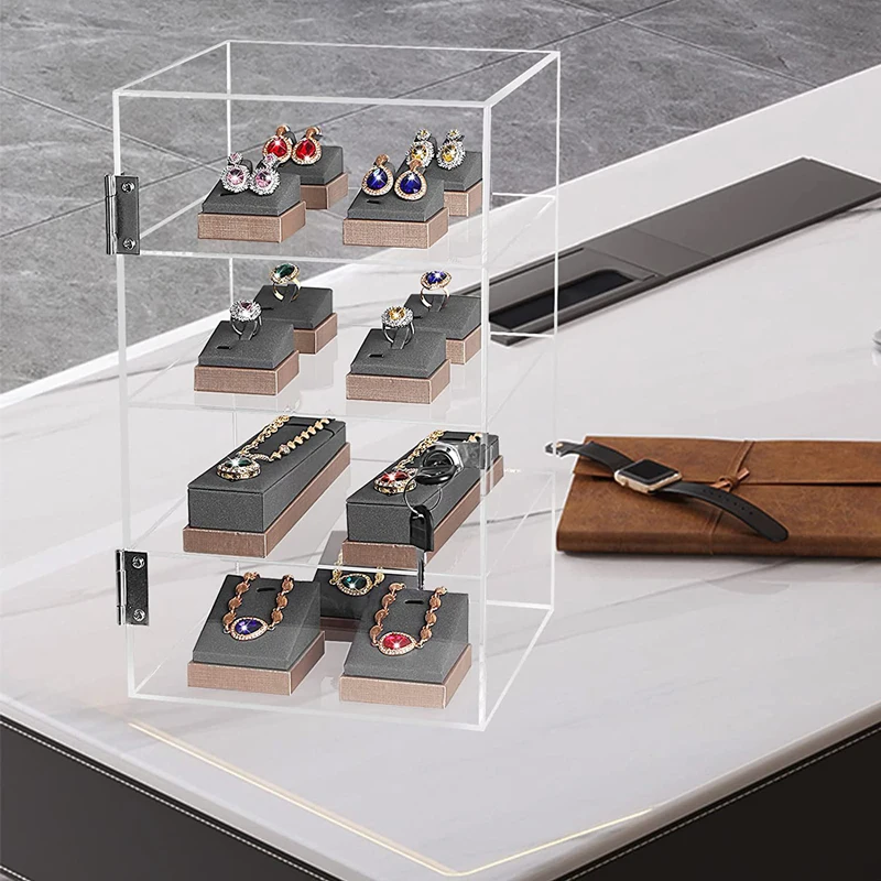 4-tier واضح الاكريليك عرض خزانة الاكريليك عرض المجوهرات سكين عرض القضية مع قفل