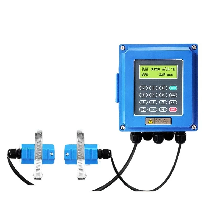 Wall-mounted ultrasonic flowmeter Liquid water pipeline type external clamp type digital display meter Non-contact heat meter
