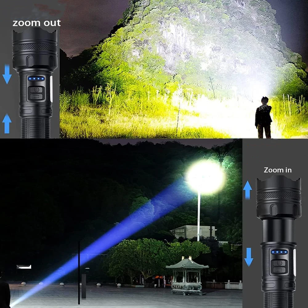 High Power LED Flashlight USB Rechargeable COB Lamp Tactical Torch Spotlight 21700 Battery Outdoor Zoom Super Bright Lantern