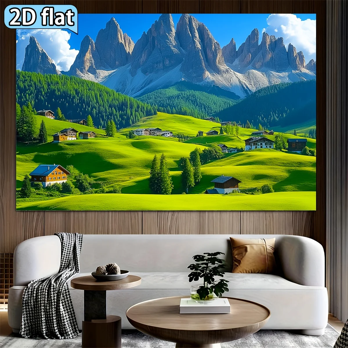 Massive Alpine Mountain Landscape Tapestry Wall Hanging Green Hills Nature Scene Home Decor Artwork Polyester Print for Living R