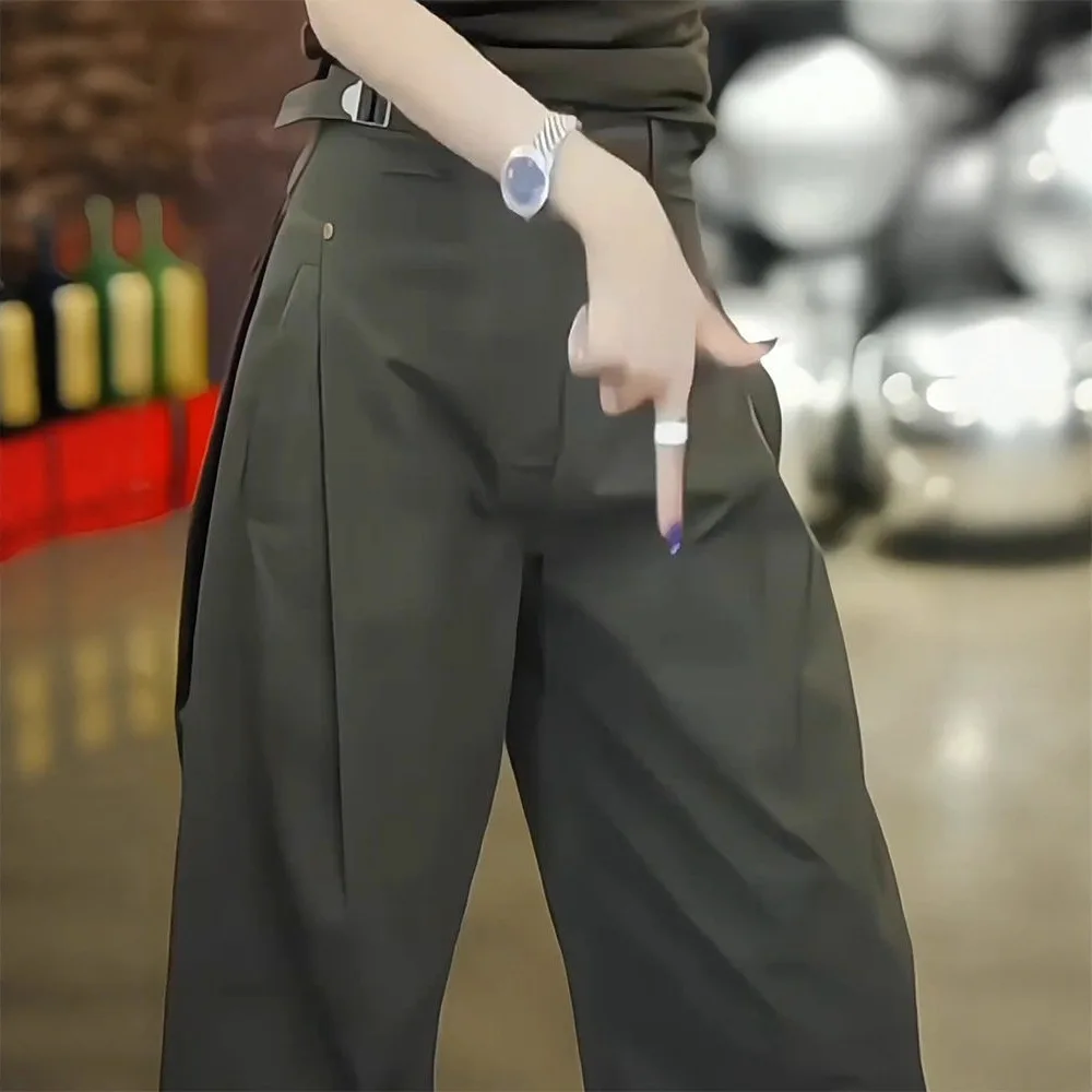 Retro Casual Pants For Women, New Spring And Autumn Style, Plus Size, High, Slimming, Curved Wide-Leg Pants,