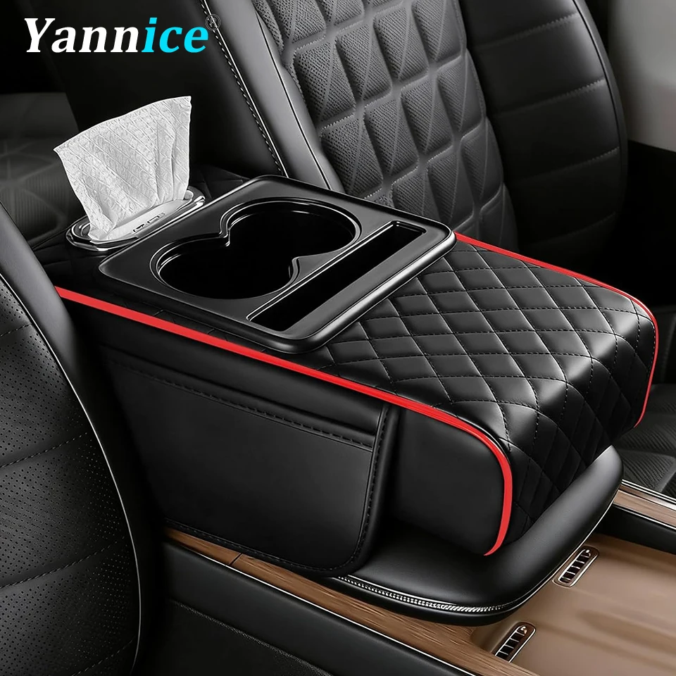 Center Console Organizer with Cup Holder Car Armrest Storage Box Armrest Heightening Cushion Pad for Car Interior Auto Accessory