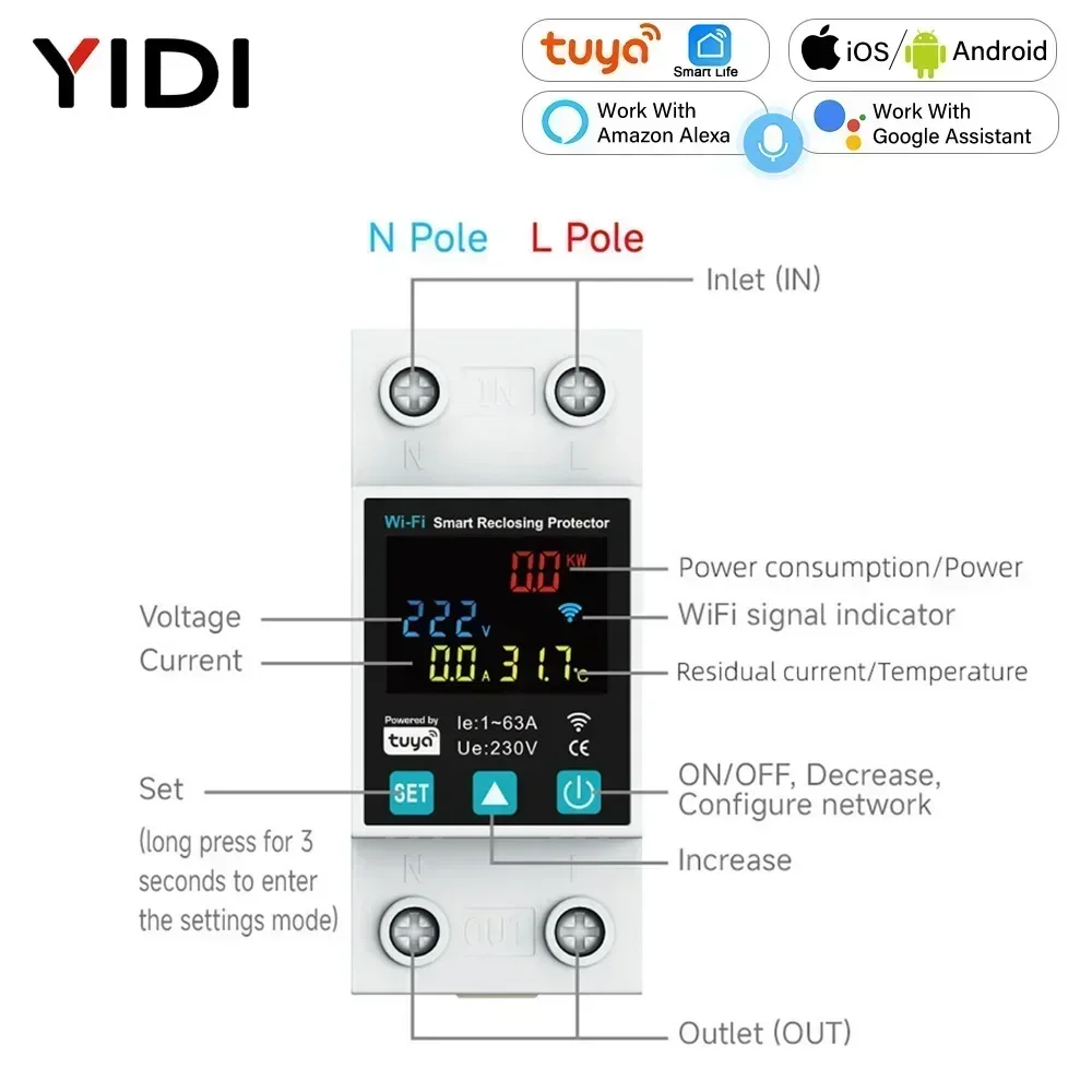 

Tuya Zigbee Smart Earth Leakage Current Overvoltage Undervoltage Circuit Breaker Meter Overload Reclosing Protector Alexa Google