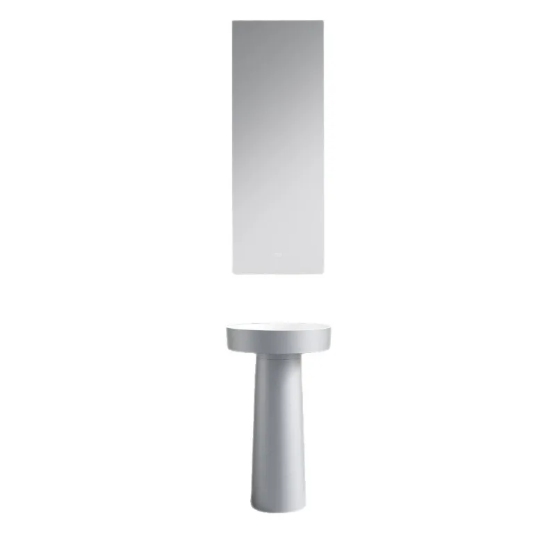 Ceramic Floor Standing Wash Basin for Hotel Bathroom Cream-colored Pedestal Sink Round Column Countertop Basin