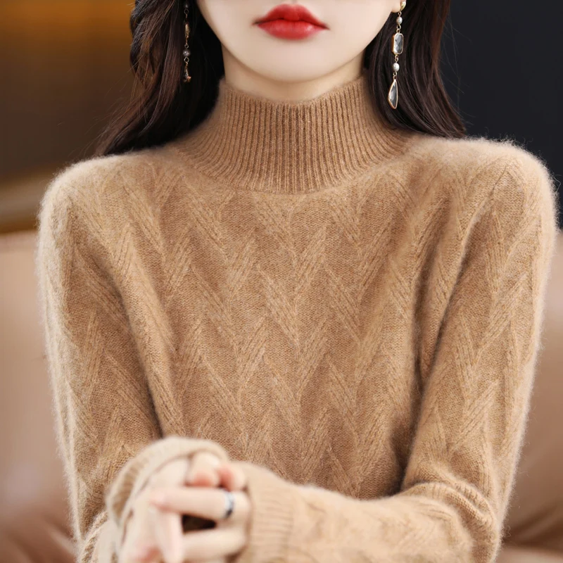 Branch Thickened Blouse Korean Half High Neck Sweater Women's Autumn and Winter Soft Glutinous Design Pullover