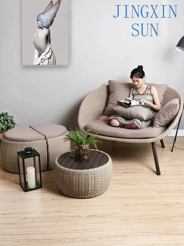 Vine Weaving Casual Chair Home Outdoor Courtyard Vine Chair Combination Tea Drinking Simple Small Tea Table