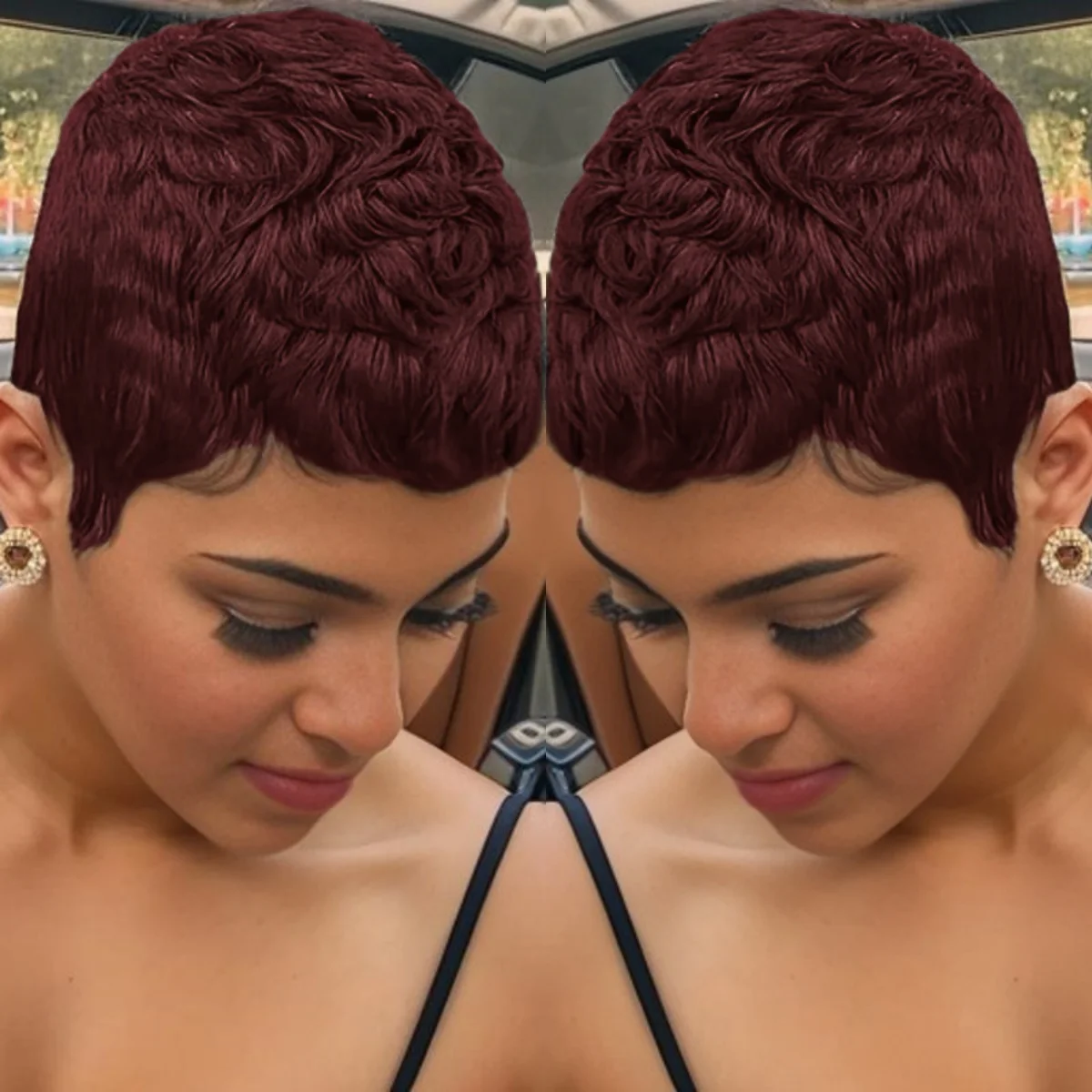 짧은 픽시컷 가발 브라질리언 생인모 스트레이트 풀머신메이드 가발 착용 간편