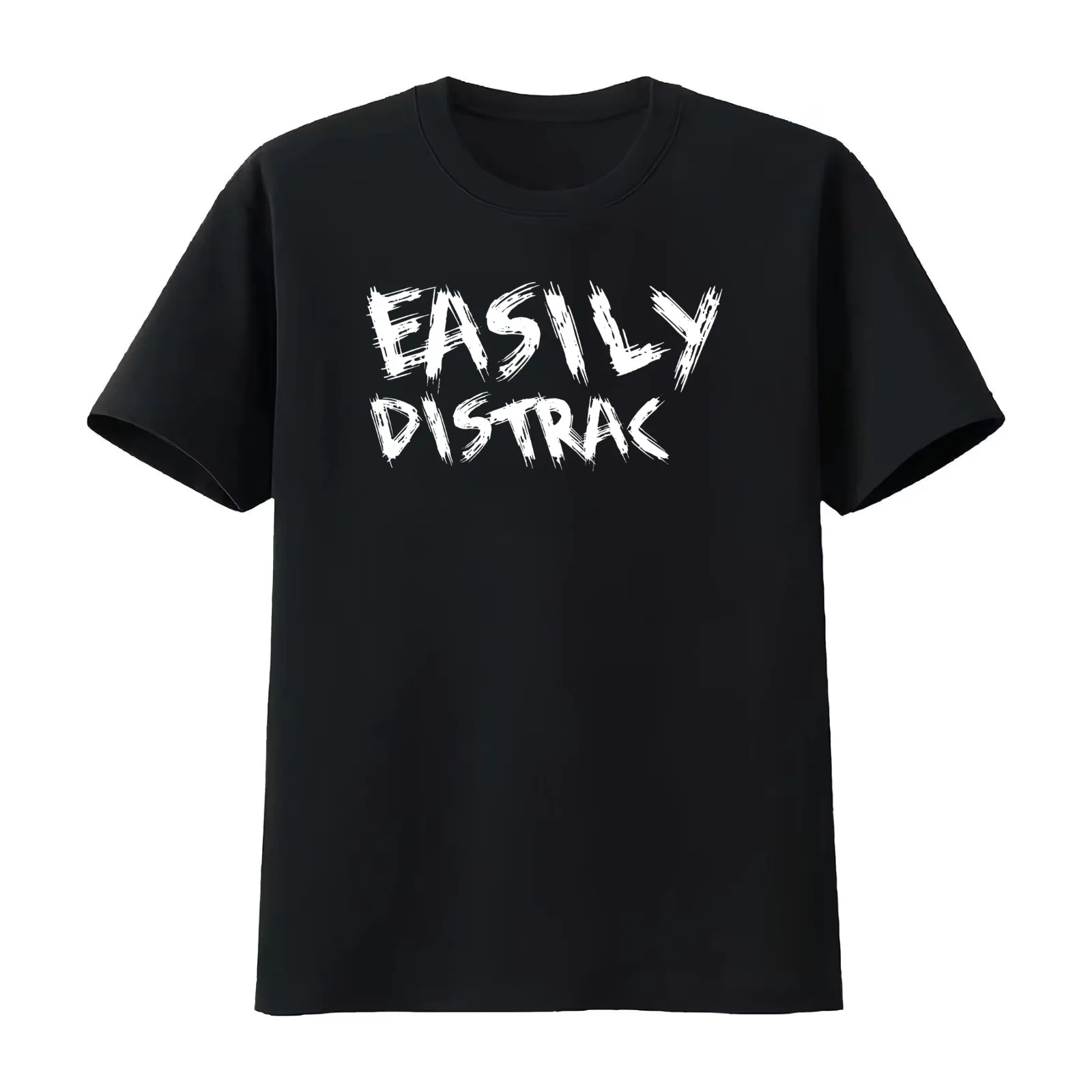 Easily Distracted T-Shirt Summer Casual Cotton Tee Oversized Streetwear Tops Vintage Graphic Print Loose Fit Short Sleeve
