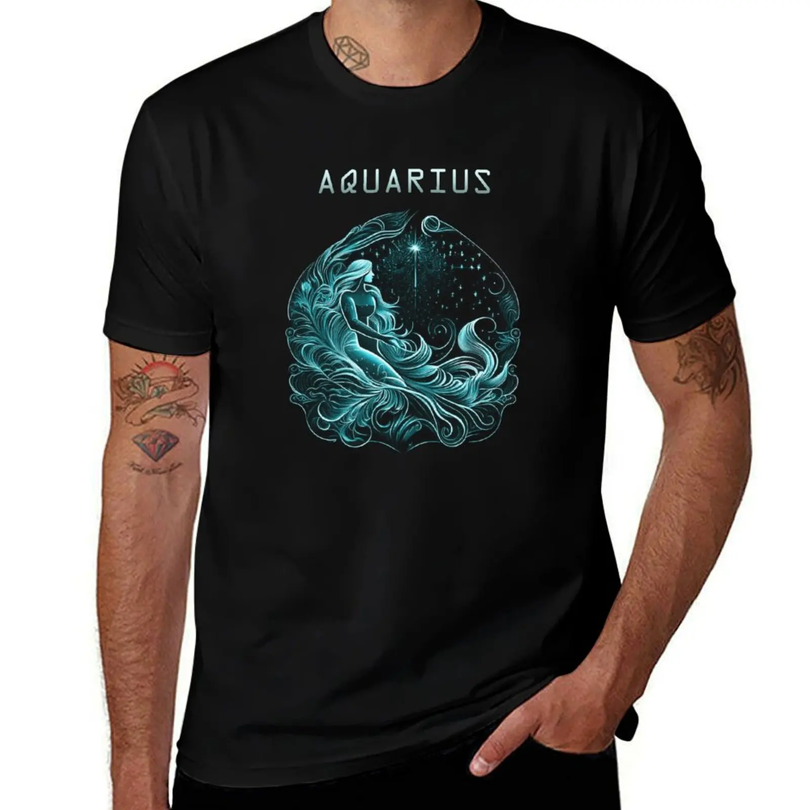 

Aquarius zodiac sign T-Shirt t shirts for man graphic tees men t shirt cotton 100% man t shirt graphic T-Shirt