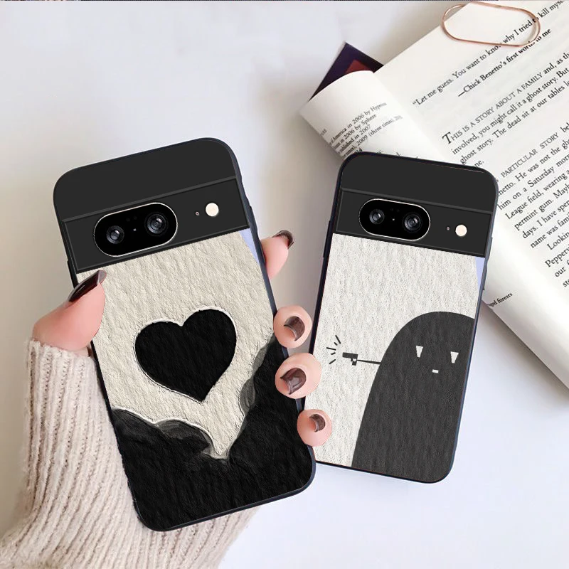 Black and White Whispers For Google Pixel 10 Pro XL Pixel 8 7 9 10 Pixel 9 Pro Pixel 8a 7a Pixel 7 Pro Black Glass Phone Case