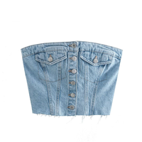 Blue Backless Denim Corset Crop Women Top Off Shoulder Sleeveless Bustier Tops 2023 Summer Lady Sexy Elegant Street Wear Tank