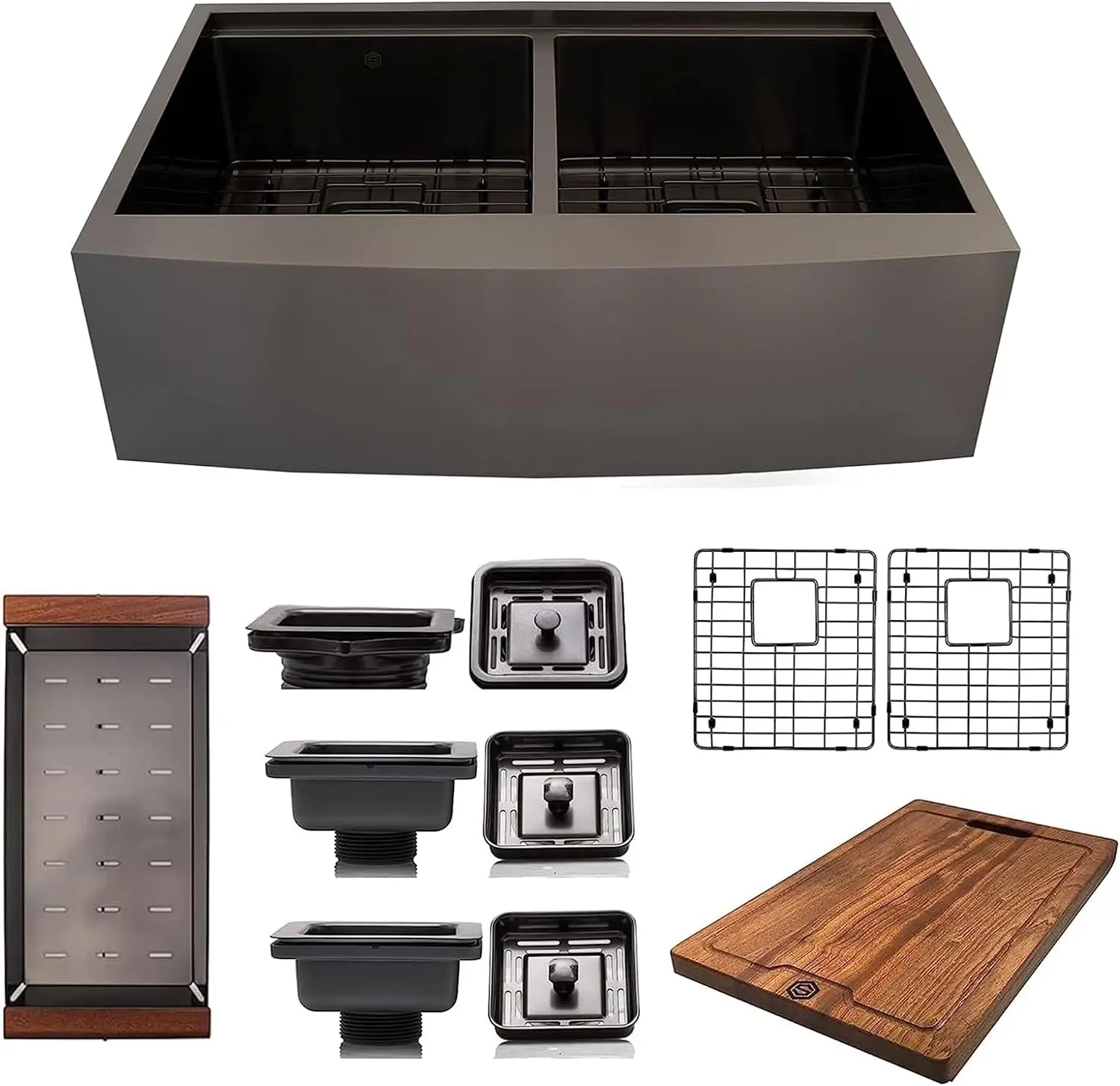 Strictly Sinks Double Bowl 33 Inch Farmhouse Sink – 16 Gauge Apron Front Undermount Kitchen Sink - Stainless Steel 50/50 Worksta