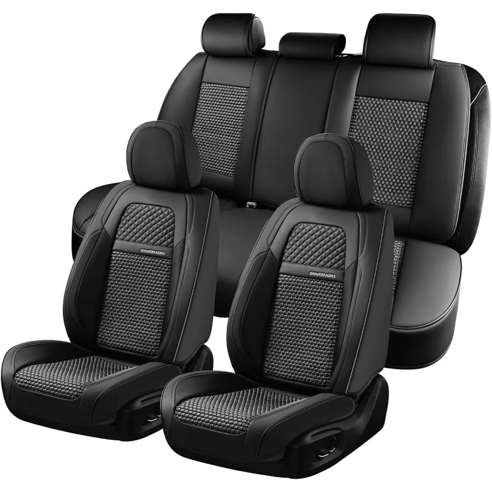 

Car Seat Covers Full Set, Nappa Leather Blakc Seat Covers for Cars, Waterproof Car Seat Protector, Front and Back Seats Univers