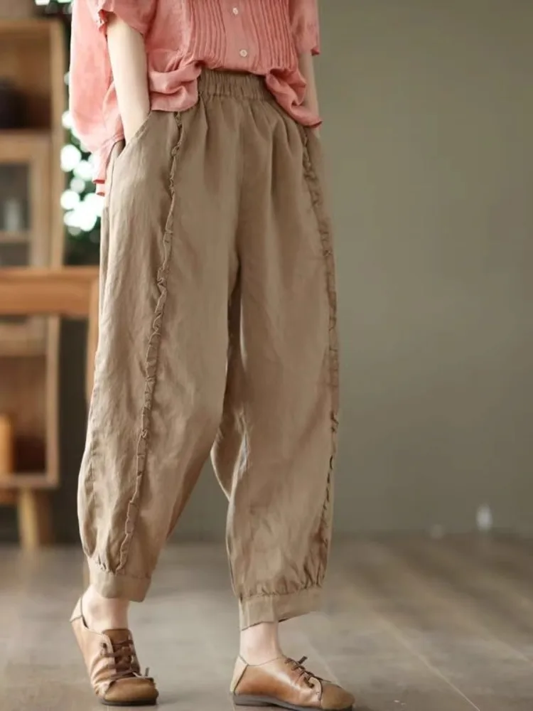 pantaloni-casual-da-donna-in-misto-cotone-con-fibbia-in-legno-nuovo-stile-estivo-tinta-unita-lunghezza-nove-punti-accessori-con-fibbia