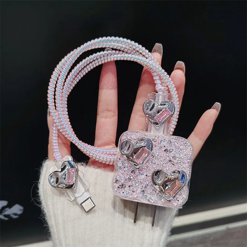 Cute Love Heart Charger Case 18W 20W Anti-Fall Cable Sleeve Protective Cover for iPhone 17 16 15 14 13 Charging Accessories