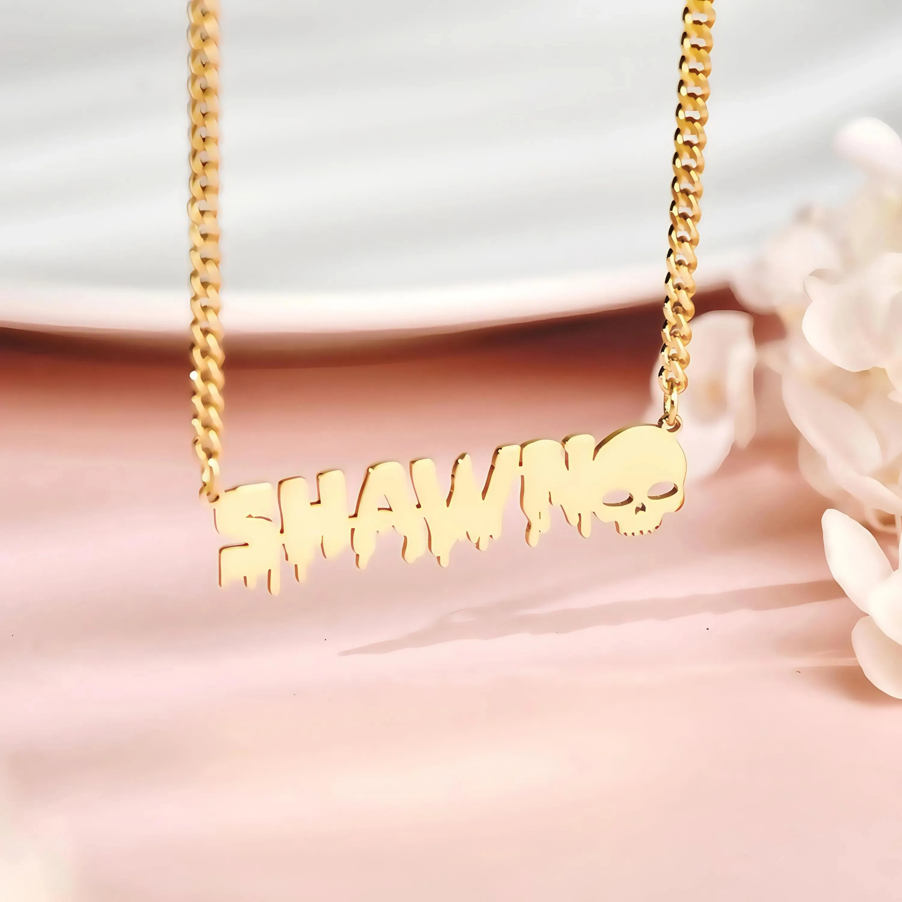 

Personalized Halloween Necklace Gold Name Necklace Custom Ghost Name Necklace Halloween Spooky Stainless Steel Men's Necklace